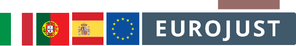 Flags of IT, PT, ES and Eurojust logo